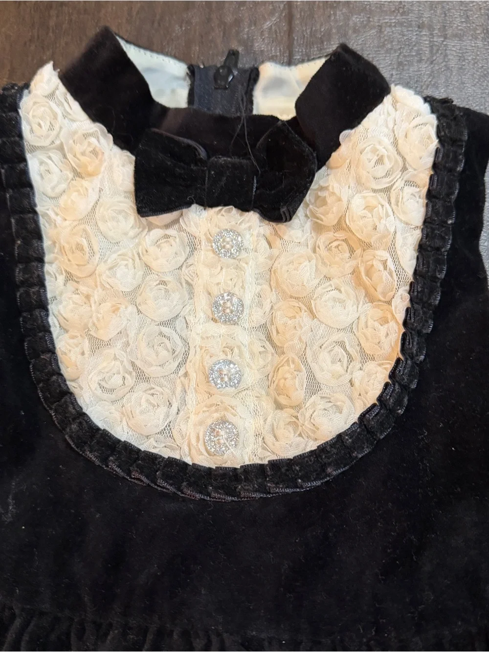 Harajuku Girls Black Velvet Formal Dress with Ivory Lace Bib Sz 2T